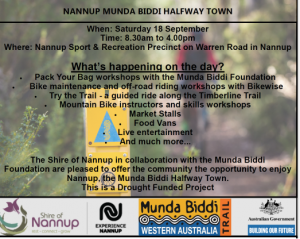 Munda Biddi Halfway Town Event is on the 18th of September 2021 in Nannup. 4